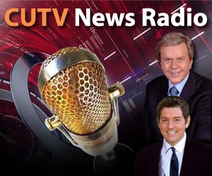 CUTV News Radio Logo Flyer for CUTV News Radio - has microphone and images of hosts