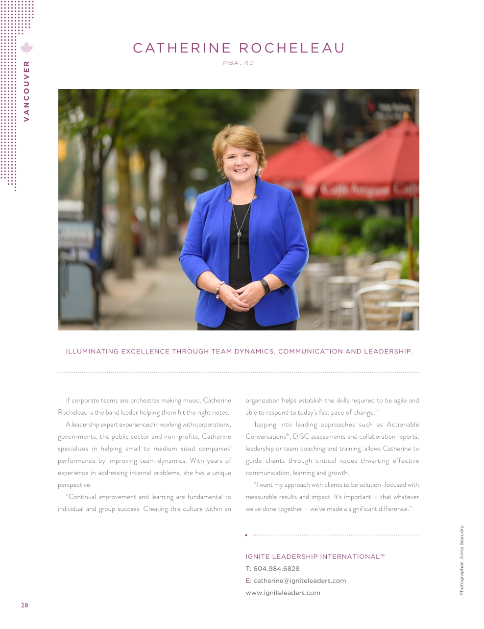 DW Page 2017 Article on Catherine Rocheleau featured in Distinctive Women Magazine