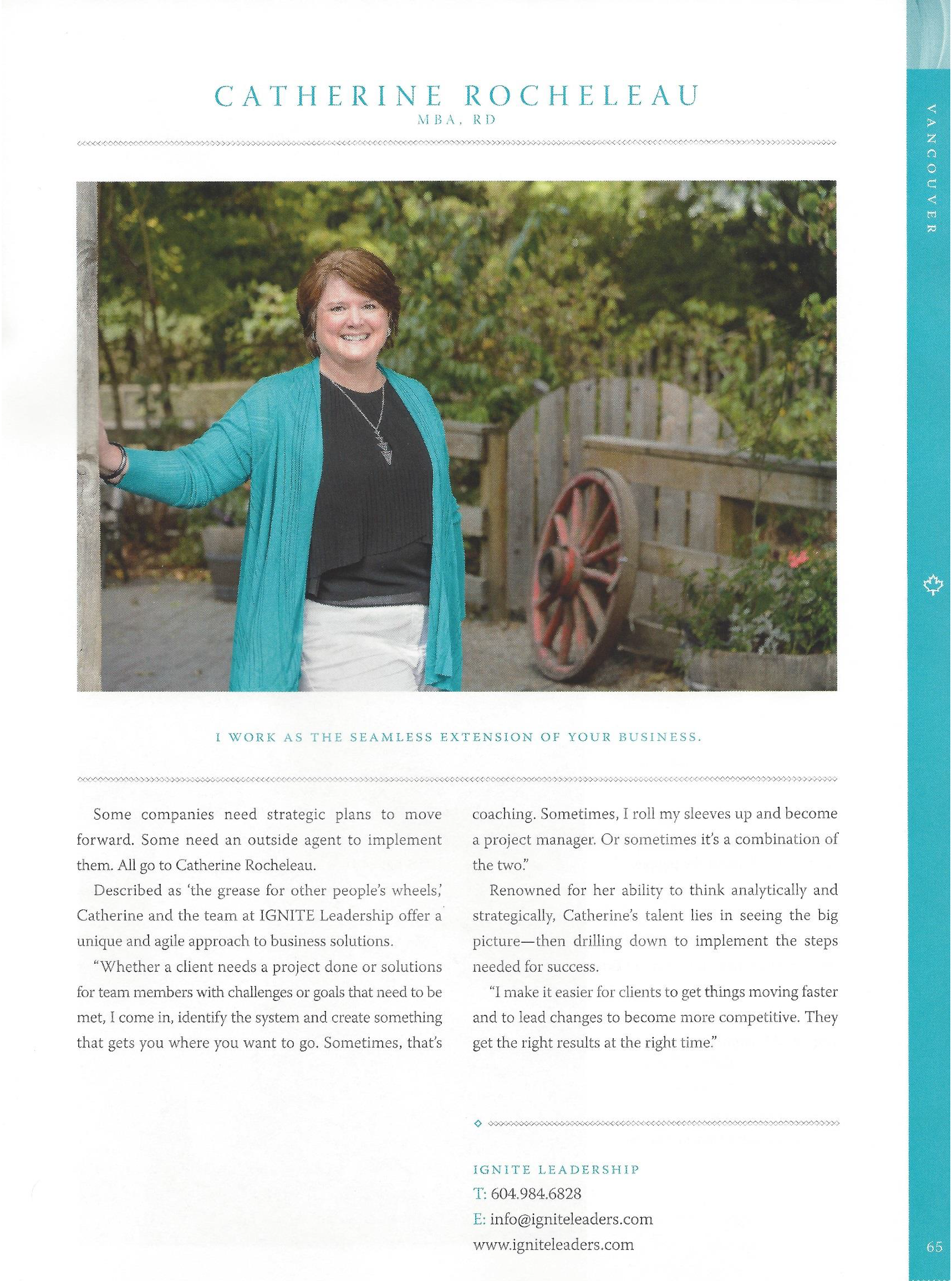 My DW profile article 2015 Photo and article about Catherine Rocheleau from Distinctive Magazine 2015