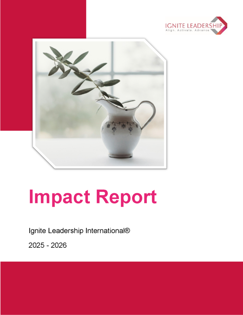 Cover of Ignite Leadership's 2025 - 2026 Impact Report. Picture on cover is an olive branch.